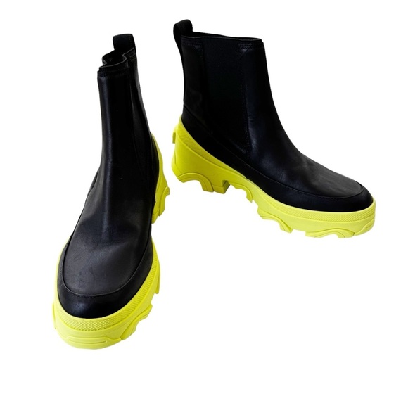 Sorel Waterproof Leather Brex Chelsea Boot Black with Yellow Sole Size 10 NWT - Picture 5 of 9